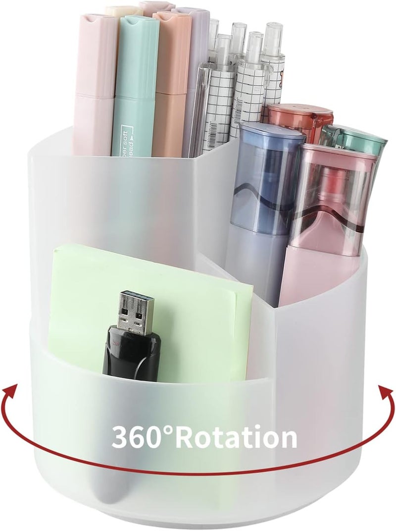 EDENMS Desk Pencil Pen Holder, 3 Slots 360-Degree Spinning Organizers, Desktop Storage Stationery Supplies, Cute Cup Pot for Office, School, Art Supply, Kids - Clear - Image 1